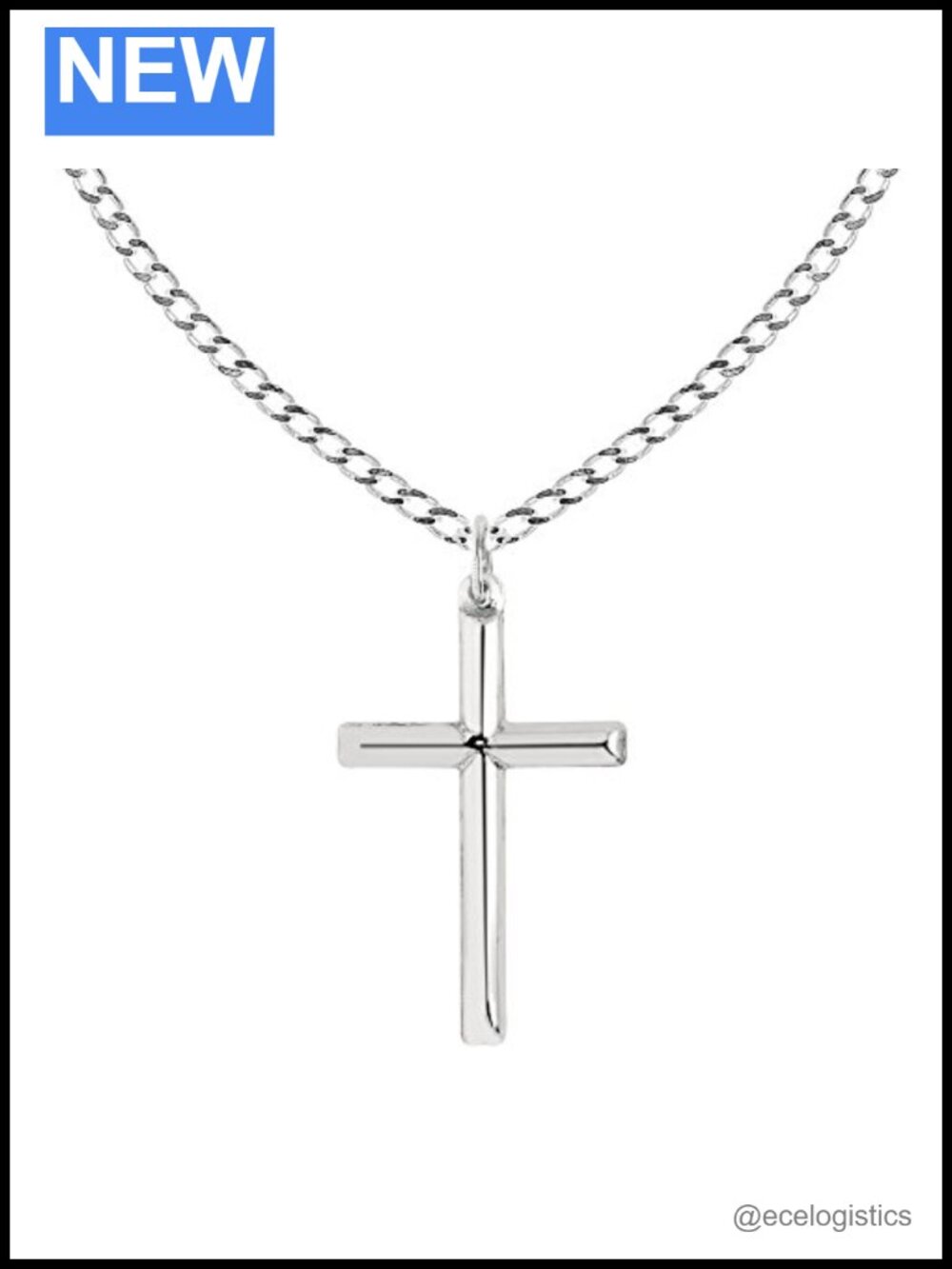 Sterling Silver Shiny Italian Cross Pendant Necklace